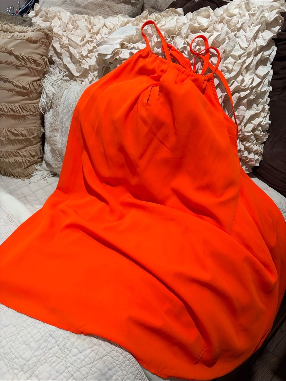 Forever 21 Bright Orange Flowing Halter Dress